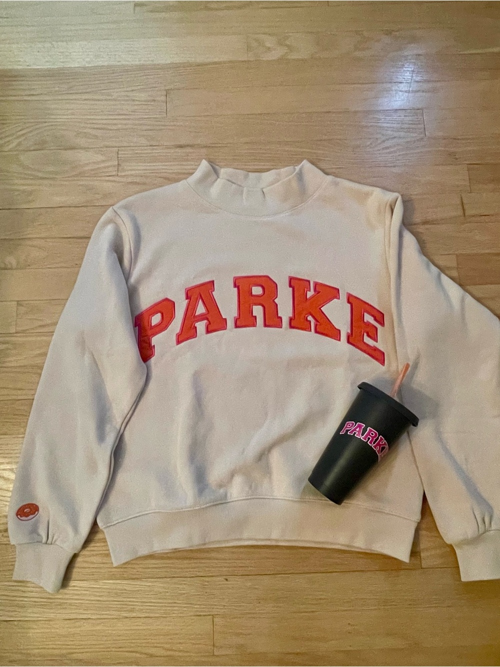 PARKE x Dunkin’ Varsity Mockneck Sweatshirt S/M + Tumbler RARE